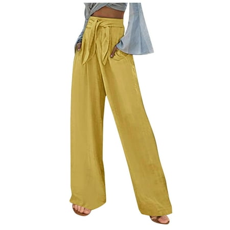 

Dadaria Wide Leg Pants for Women High Waist Loose Wide Leg Pants Cotton Linen Trousers Straight Pants Pants Yellow M Female