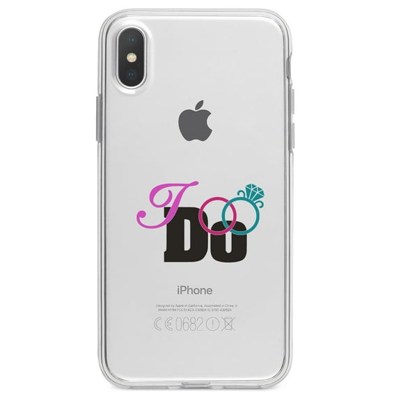 DistinctInk Clear Shockproof Hybrid Case for iPhone XS Max (6.5" Screen) - TPU Bumper Acrylic Back Tempered Glass Screen Protector - I Do - Wedding Rings