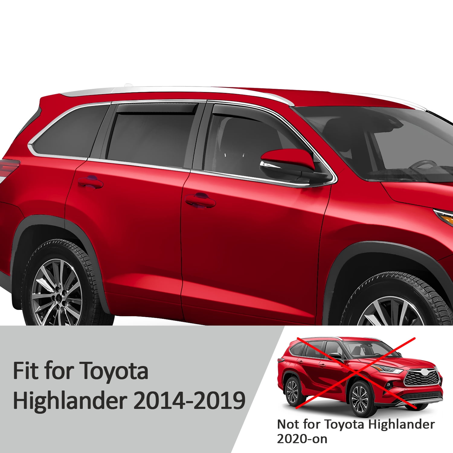 Voron Glass in-Channel Extra Durable Rain Guards for Toyota Highlander 2014-2019, Window Deflectors, Vent Window Visors, 4 Pieces - 200732