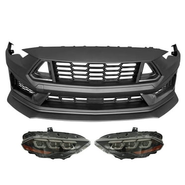 Ikon Motorsports Front Bumper Covers Compatible with 2018-2023 Ford Mustang EcoBoost GT 2024  Dark Horse HP Style Unpainted PP Replacement Bumper Conversion Bodykit With LED Headlights Lamp