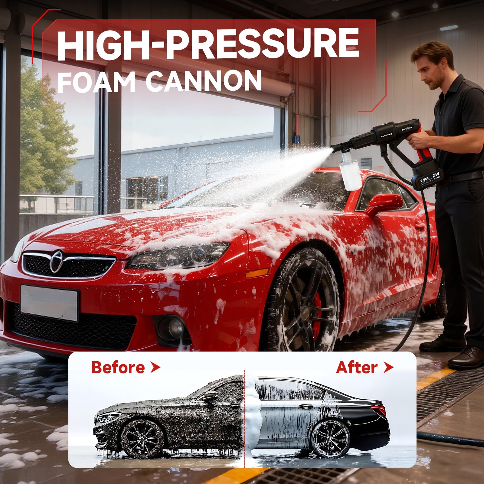 Cordless Pressure Washer, 1060PSI Portable Power Washer with LED Display, 2.8GPM Power Cleaner with 6-in-1 Adjustable Nozzle，16.4ft Hose for Cars/Patios, Black