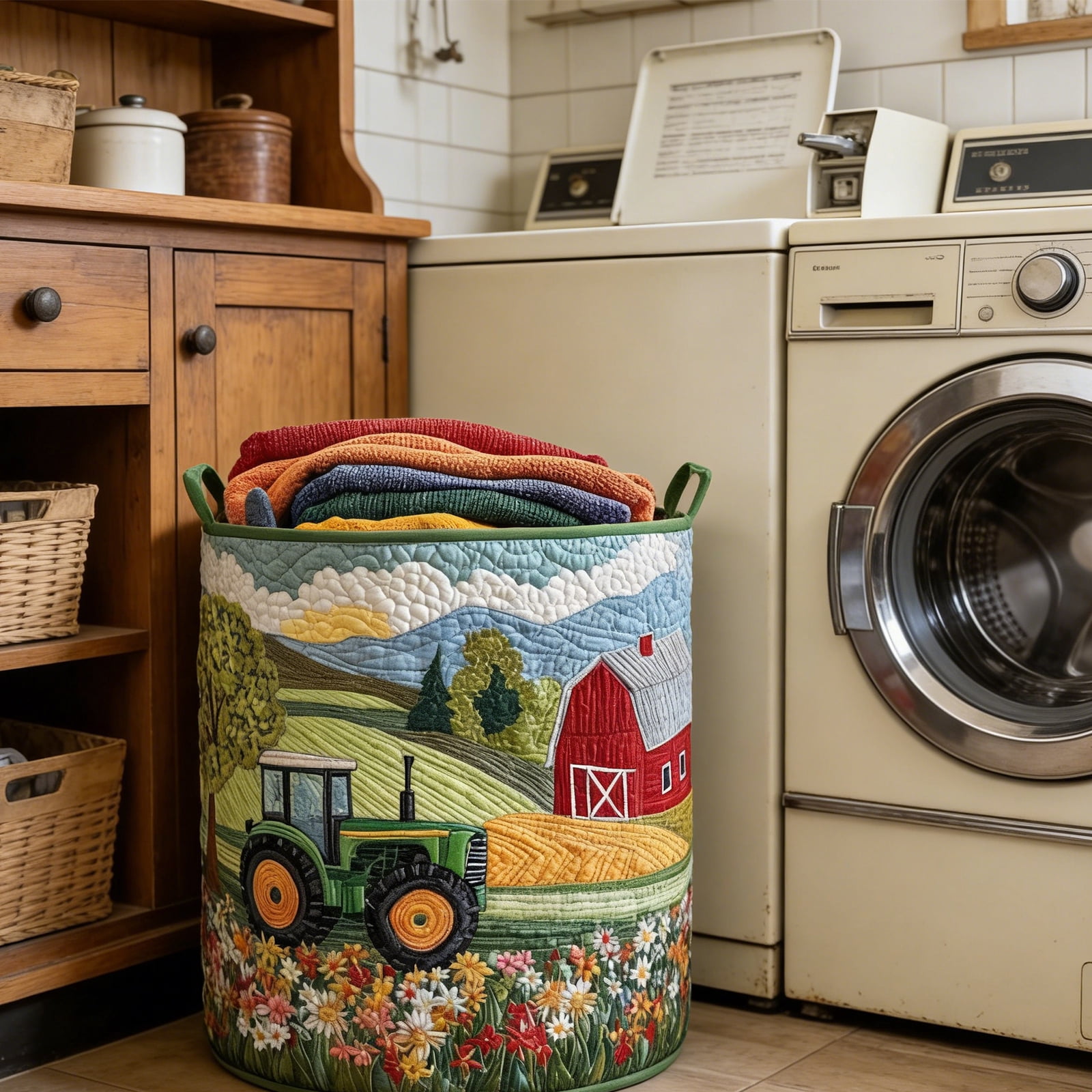 Quilted Laundry Hamper Foldable Storage Basket With Soft Padding And Floral Detail For Bedroom Bathroom Storage