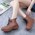 thumbnail image 6 of XIMIN Women's Rain Boots Solid Color Round Toe Heel Platform Ankle Boots Fashion Cross Lace Up Block Thick Heel Booties Casual Comfortable Ladies Outdoor Shoes, 6 of 8