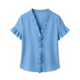 thumbnail image 3 of Paiwinds Women's V-Neck Ruffled Short Sleeve Blouse, Casual Solid Color Linen Top for Spring and Summer, Lightweight & Breathable Shirt for Work or Weekend, 3 of 8
