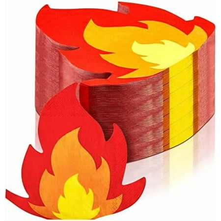 100 Pcs Fire Napkins Party Supplies 6.5 Inch Flame Napkins Disposable Paper for Firefighter Theme Fire Truck Birthday Pentecost Fireman Graduation Bonfire Survivor Camping BBQ