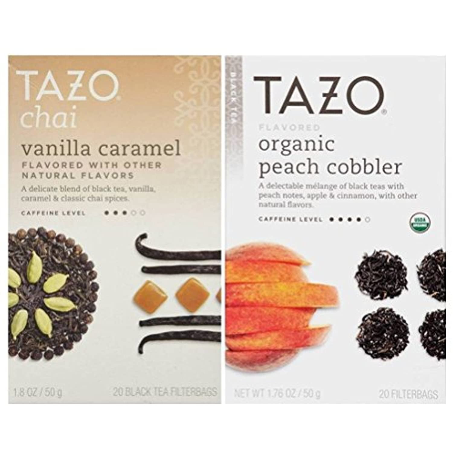 Tazo Flavored Black Tea 2 Flavor Variety Bundle; (1) Tazo Organic Peach Cobbler, And (1) Tazo