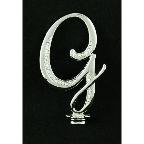 Silver Rhinestone Monogram Wedding Cake Topper Top Letter Initial"G"