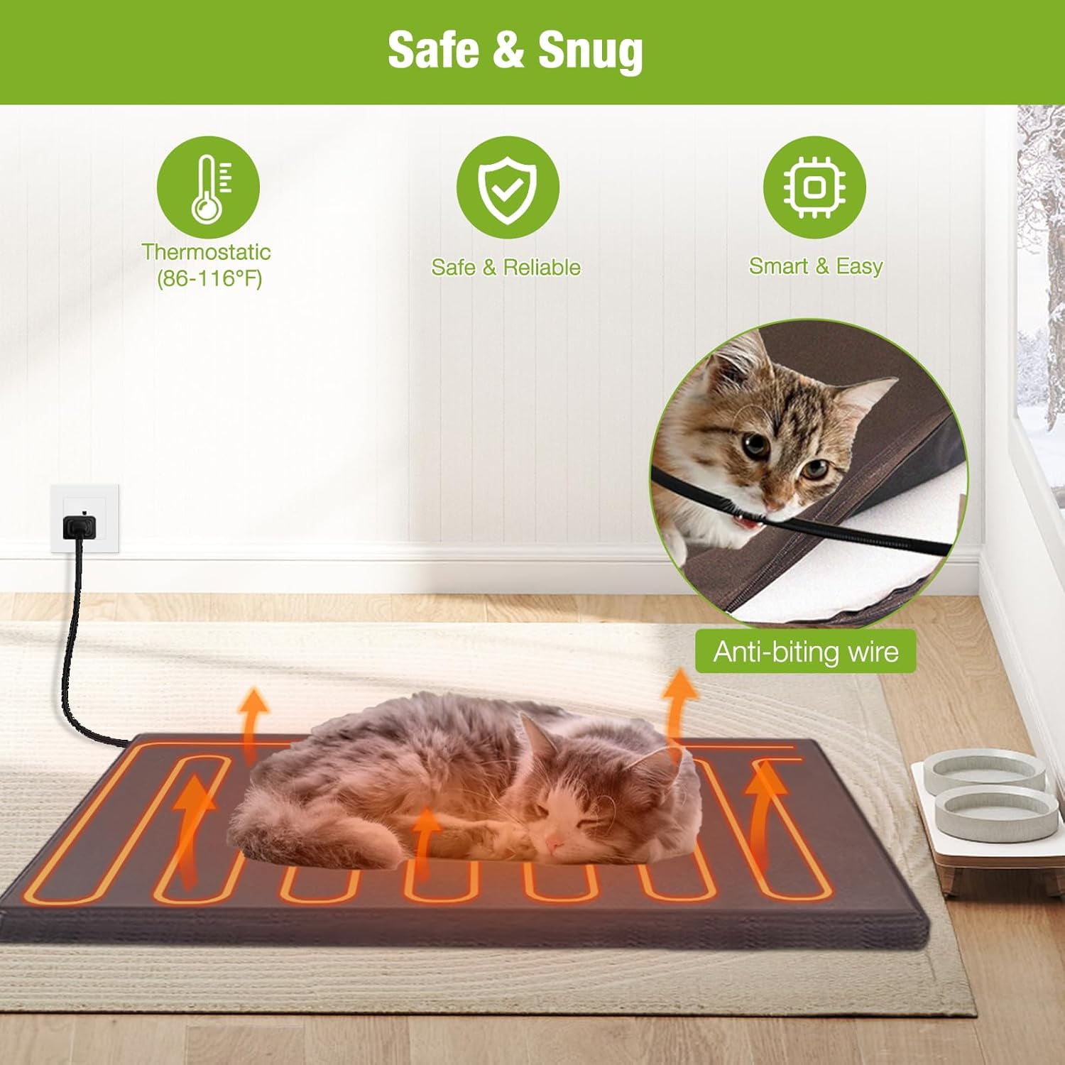Aivituvin Heated Cat House for Outside, 2-Story Wooden Cat House Weatherproof for Winter Outdoor Feral Cat Shelter with Heater and Insulated Liner, Brown