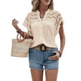thumbnail image 3 of Women'S Eyelet Embroidery Blouse V Neck Button Down Shirt Flounce Short Sleeve Top with Cutout Detail M, 3 of 9