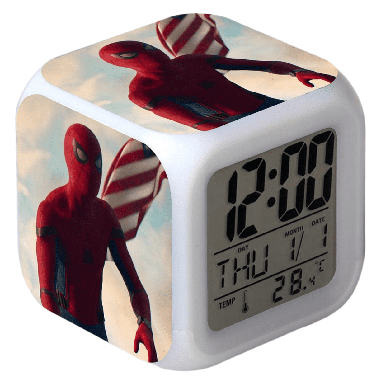 Spider Man Alarm Clock 7color Led Square Digital With Time