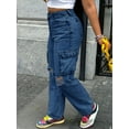 thumbnail image 6 of Chicsale Ripped Street Style Jeans, Water Washing Workwear, Pocket Waist Pants, Women's Denim Pants, 6 of 9