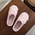 thumbnail image 4 of Cute Bow Slippers for Women Casual Cotton Fuzzy Memory Foam House Slipper Indoor Outdoor Home Slip on Winter Slides Shoes Pink Size 6.5, 4 of 7