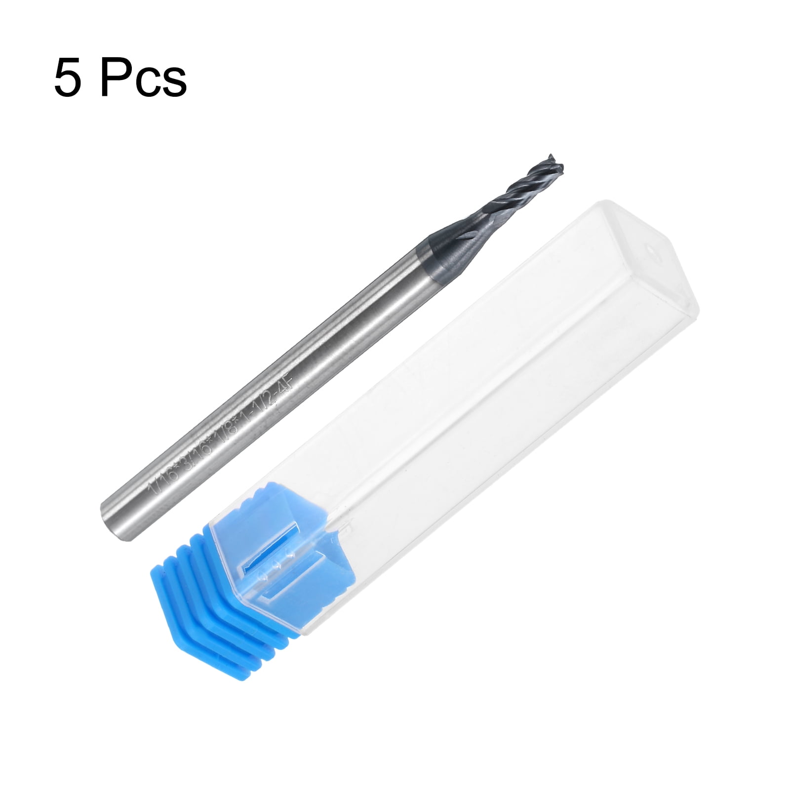 Uxcell 5 Pieces Solid Carbide Square End Mills 1/16" Dia AlTiN BN Coated 4 Flutes Milling Bit 1/8" Shank 1-1/2" Long