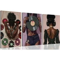 3Pcs Black Woman Poster Wall Art Pink DJ Black Girl Canvas Prints Fashion African American Music Girl Pictures Paintings Purple Personality Wall decor for Living Room Bedroom Bathroom Un