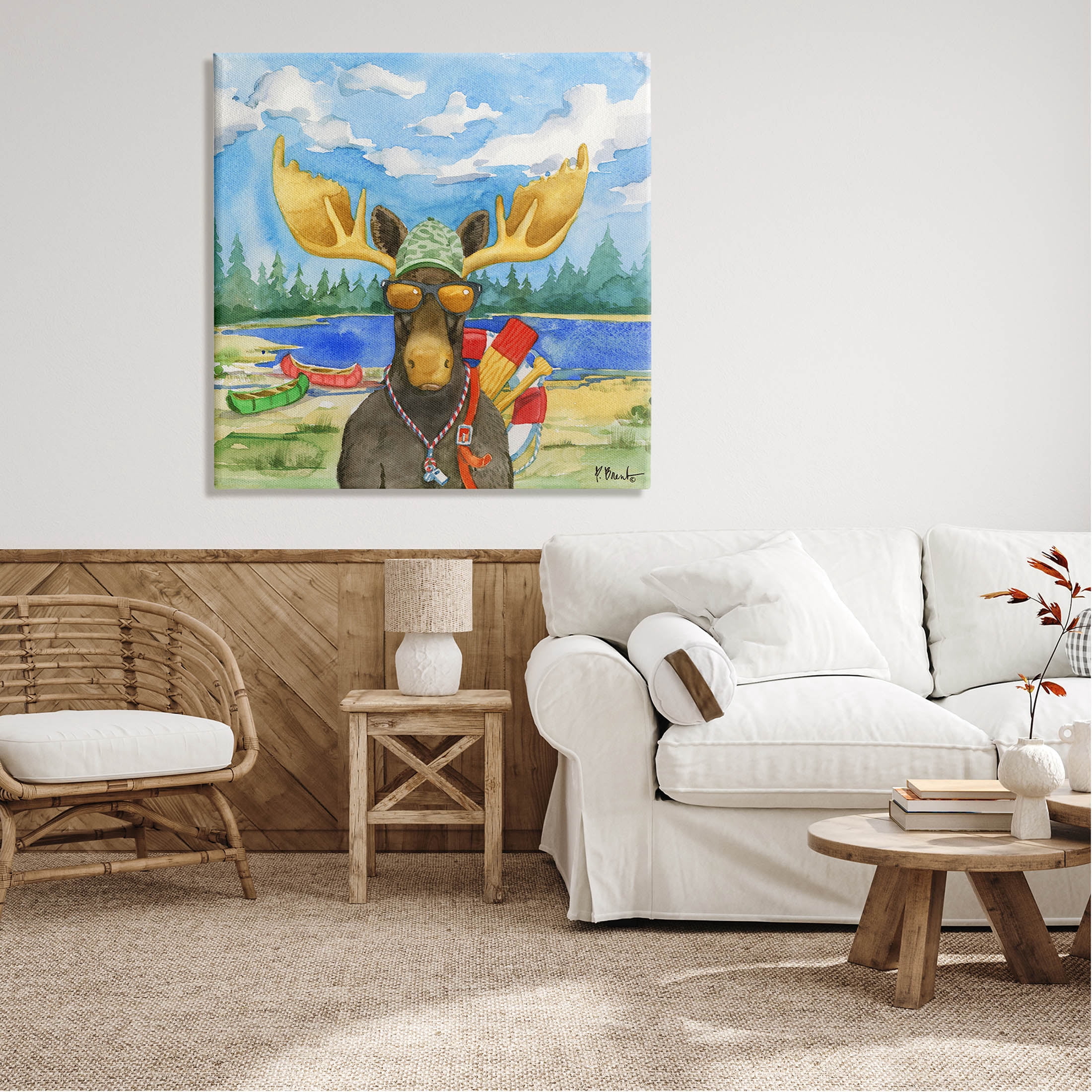 Stupell Industries Happy Camper Life Guard Moose Painting Gallery Wrapped Canvas Print Wall Art, Design by Paul Brent