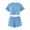 thumbnail image 5 of SROBPTY Womens Pajamas Set Solid Short Sleeve Crew Neck Tops Short Pants Sleepwear, 5 of 5