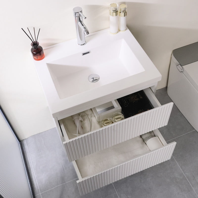 Wonline 23.8inch Bathroom Vanity Cabinet with Sink and Double Drawers(White)