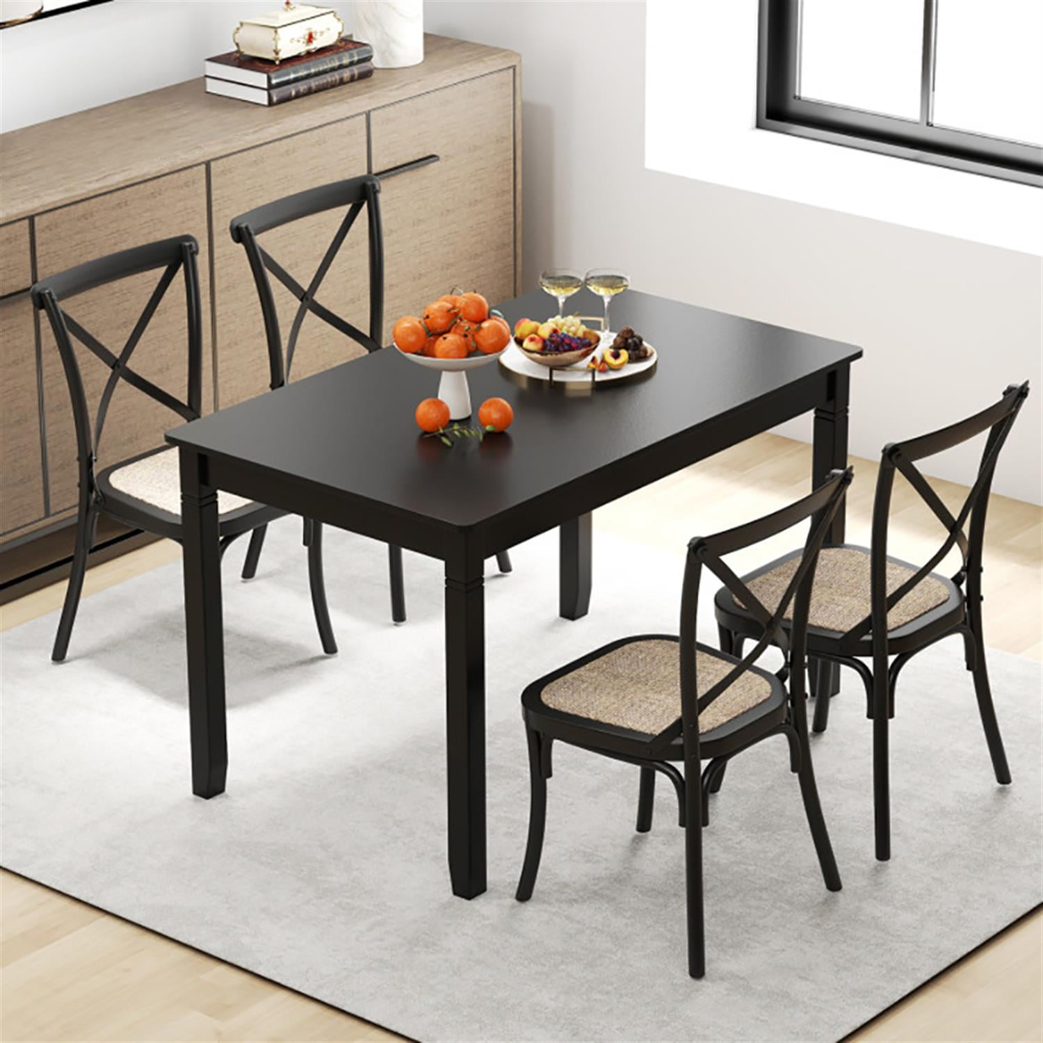 Demi Bonn 48" Dining Table with Rubber Wood Legs, Kitchen Table for 2-4 People, Rectangular Dinner Table for Home Office, Living Room Furniture, Black