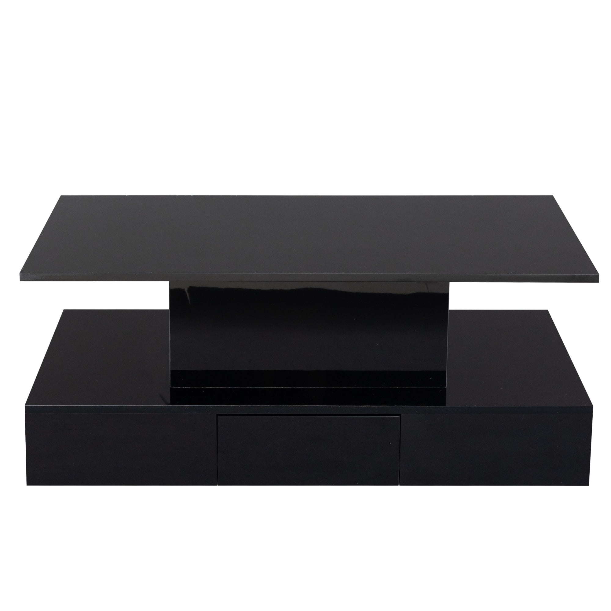 PAPROOS 41" LED Coffee Table with 4 Storage Drawers, High Gloss Black Rectangular Center Table for Living Room Bedroom, Modern Coffee Tables with Large Storage Space, App/Remote Control