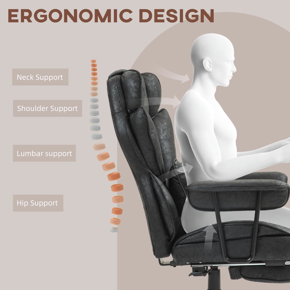 Demi Bonn Office Desk Chair with Foot Rest, Lumbar Support, Reclining Function and Wide Seat, Ergonomic Computer Chair for Home Office Work Comfort, Black