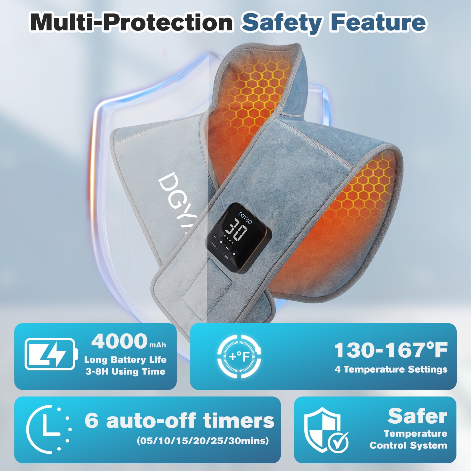 DGYAO Heating Pad Back Brace for Back Muscle Joint Relax with 7 Vibration Modes - USB Rechargeable Battery Included Cordless