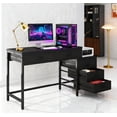 thumbnail image 3 of Industrial Computer Desk With 5 Drawers - Reversible File Cabinet Printer Stand, Rustic Home Office Writing Desk With Storage, Small Space PC Workstation (Black), 3 of 7