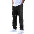 thumbnail image 2 of Men's Cargo Straight Leg Pants, Loose Solid Elastic Drawstring Waist Casual Outdoor Athletic Trousers with Multi-Pocket Black M, 2 of 6