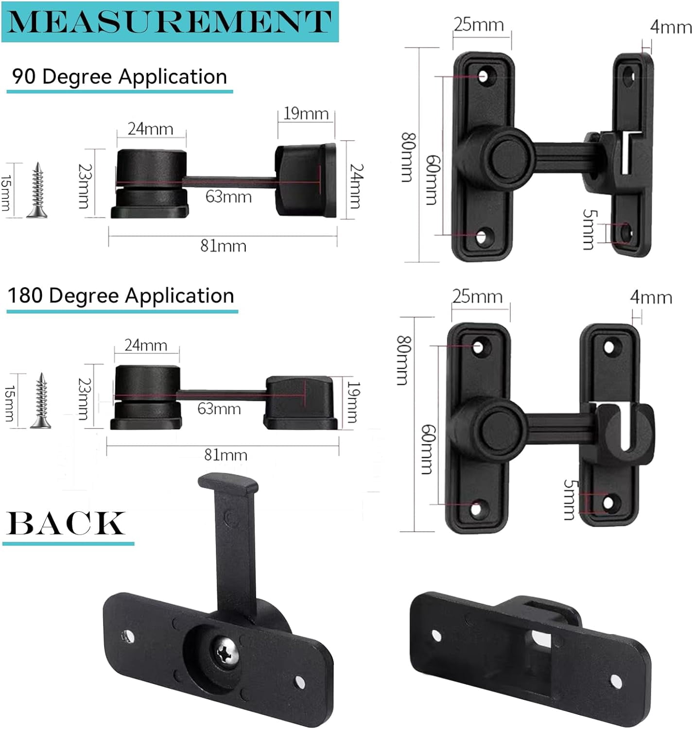 ABCISI 90 & 180 Degree Barn Door Lock, Zinc Alloy Heavy Duty Sliding Door Latch Pocket Door Lock, Home Safety Gate Locks Fit for Garage, Garden, Bathroom, Cabinet