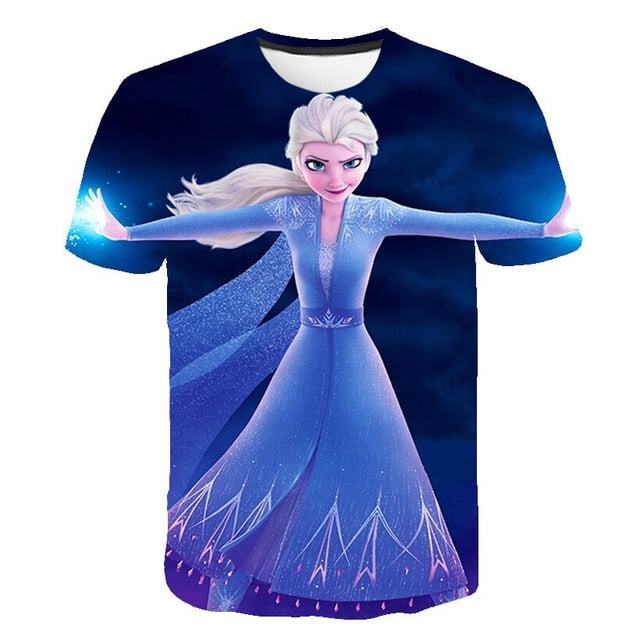 2-14 años niña Frozen Anna Elsa dulce camisetas niñas ropa Disney dibujos animados camiseta niños verano manga corta cumpleaños regalos 6T Gao Jinjia LED