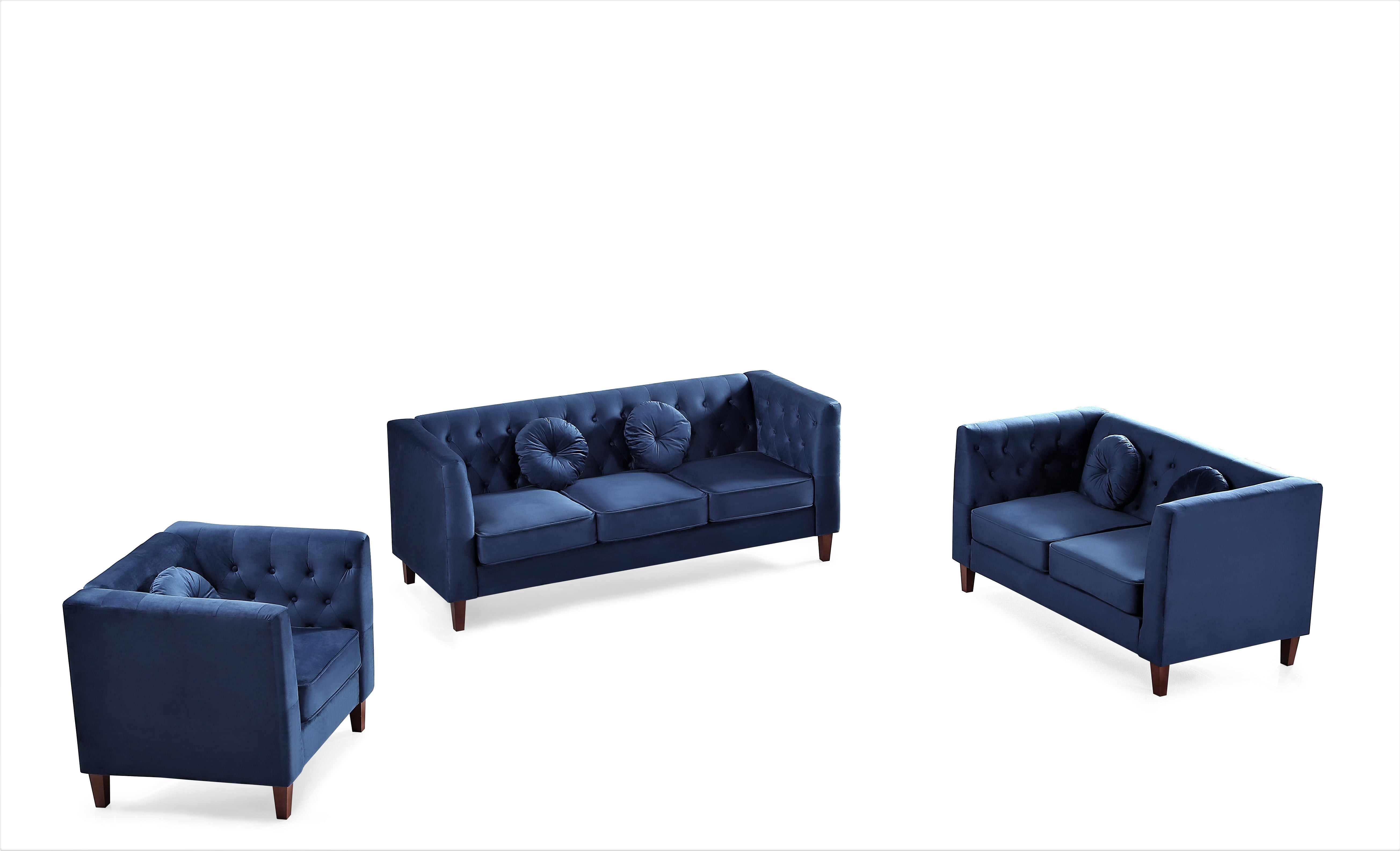 Uspridefurniture Fancher Kittleson Velvet Classic 3Pcs Living Room Set,Blue