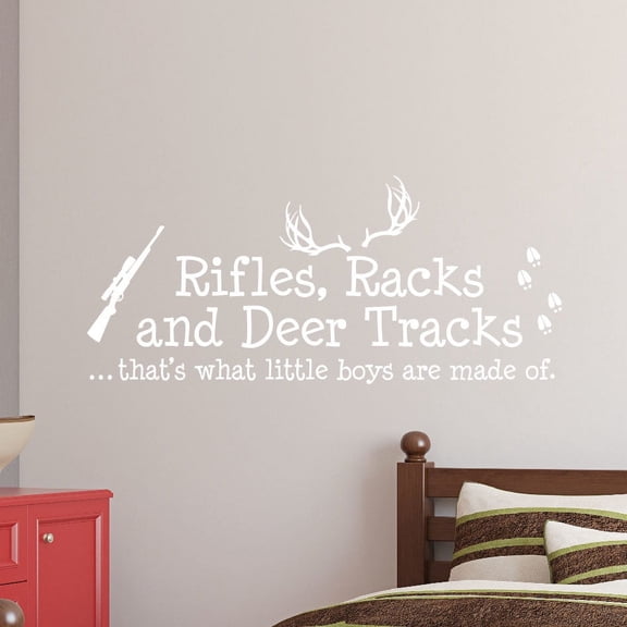 Rifles Racks And Deer Tracks That's What Little Boys Are Made Of Wall Decal Sign Little Boys Sticker Kids Room Decor Hunter Room Decal #1279 (28" wide x 12" high)