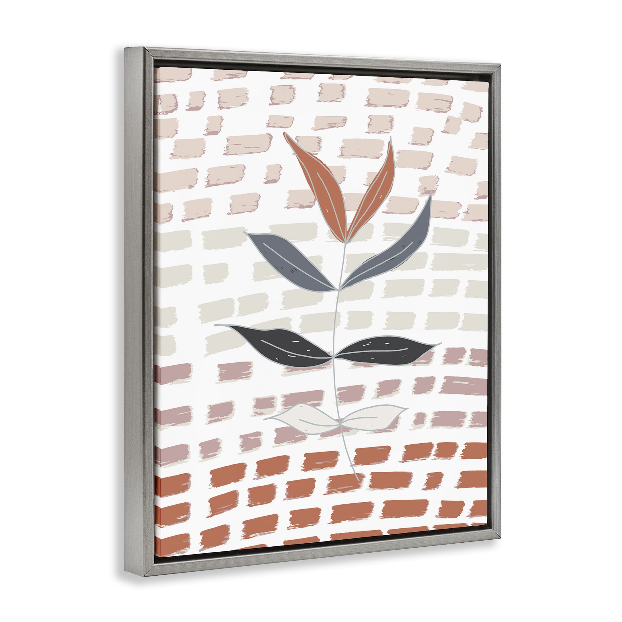 Stupell Industries Abstract Leaf on Pattern Plants & Flowers Painting Gray Floater Framed Canvas Art Print Wall Art, 25 x 31