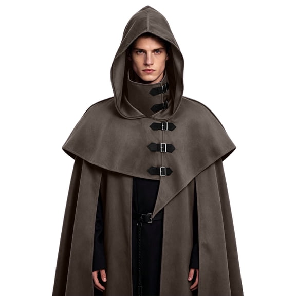 LEKWK Medieval Rogue Hooded Cowl Men Renaissance Gothic Vintage Cloak with Face Mask Halloween Assassin Priest Monk Cosplay Costume