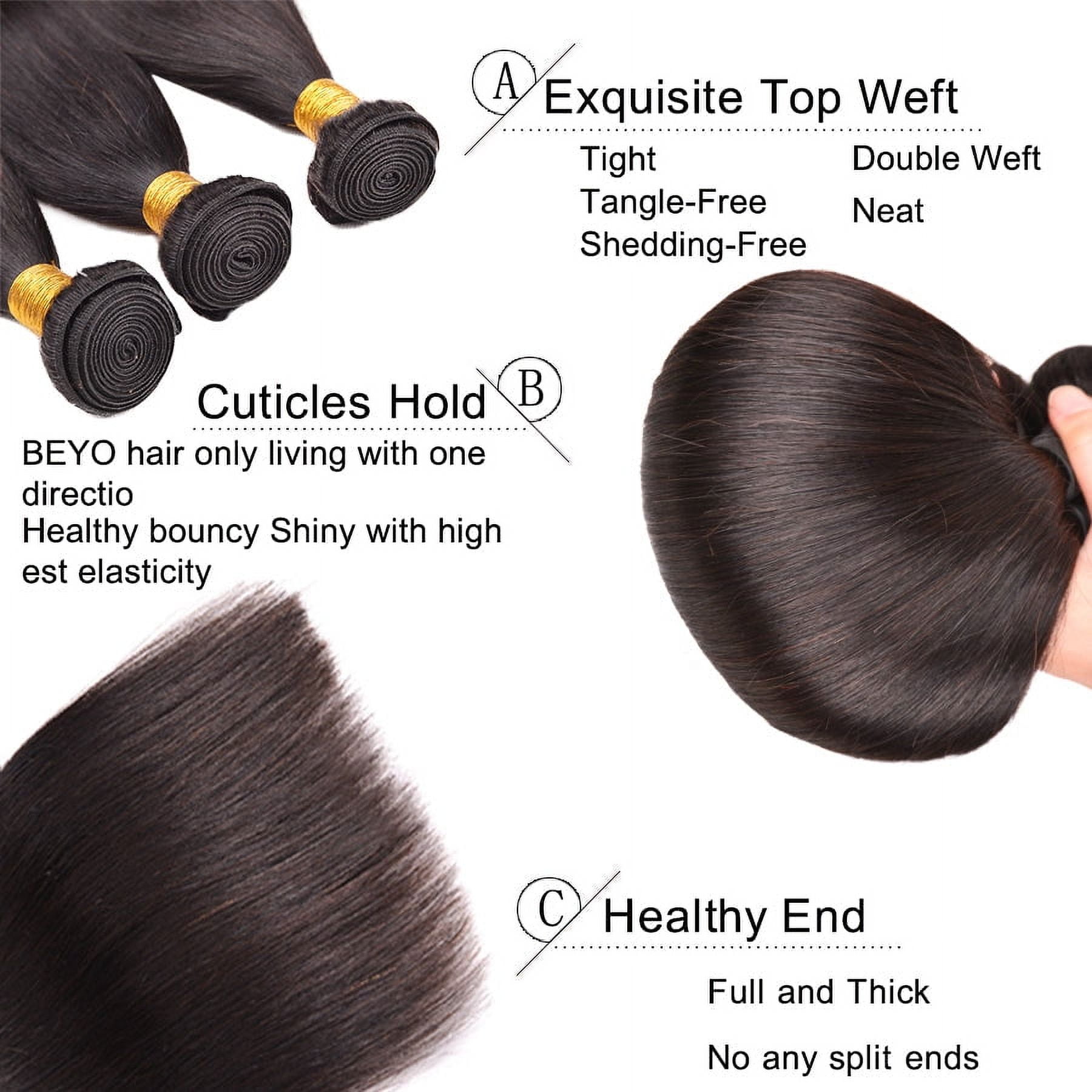 Unique Bargains Unprocessed Brazilian 3 Bundles Straight 100% Human Hair 26"28"30"