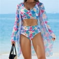 thumbnail image 2 of Lopeceal Women's Floral 3 Piece Hawaiian Outfits Beach Kimono Cardigans Cover Ups Crop Cami Tops Boy Shorts Tankini Swimsuit, 2 of 3