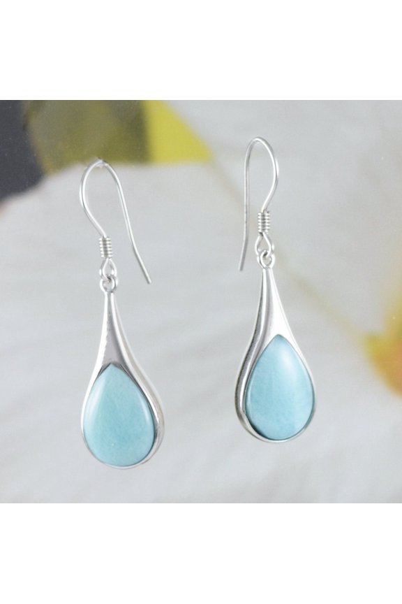 Gorgeous Hawaiian Genuine Larimar Rain Drop Earring, Sterling Silver Larimar Rain Drop Dangle Earring, E8484 Birthday Valentine Mom Gift