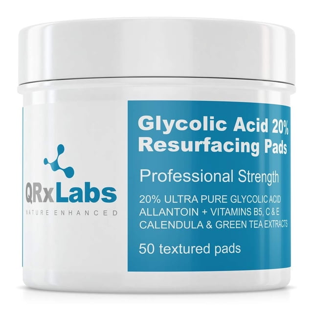 Almohadillas rejuvenecedoras QRxLabs con ácido glicólico al 20% con vitaminas B5, C y E