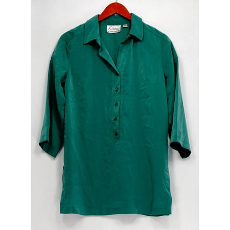 Gathered Silk Tunic - Linea by Louis Dell'Olio Top Sz XS Faux Washed Silk Tunic Dark Green A251589
