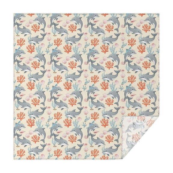 70x70 Inch Square Tablecloth, Thick & Durable, Washable, Fits Square or Round Table, Party, Wedding, Buffet,Dolphin Coral Shell Beige Pattern