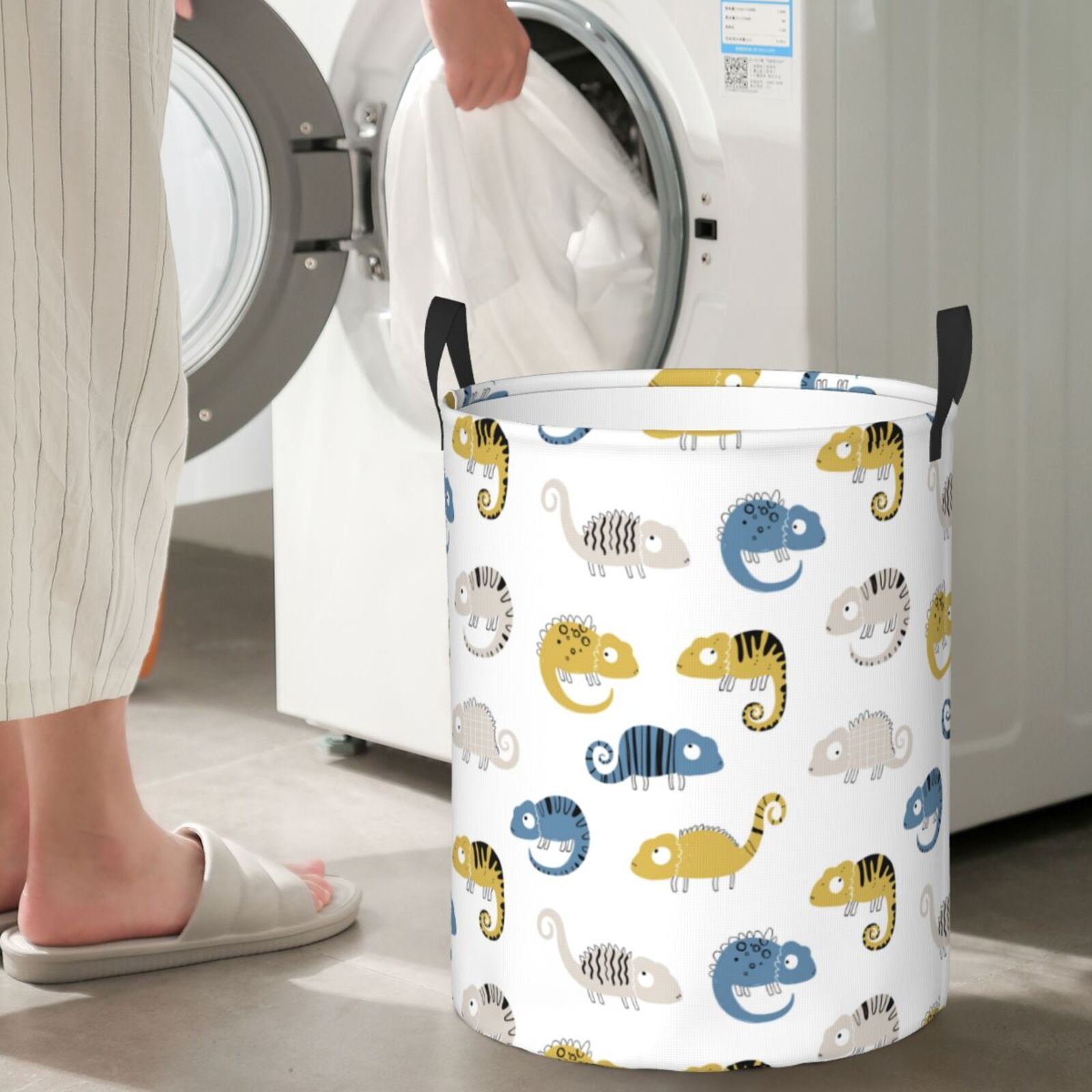 Large Laundry Basket with Handles - Cartoon Cute Chameleon Lizard_B Kids Baby Dirty Clothes Laundry Hamper for Bedroom Aesthetic
