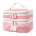 thumbnail image 2 of Pink Mesh Toiletry Bag with Double-Layer Transparent Design, Travel Makeup Organizer for Women, Large Cosmetic Storage Bag, Portable Bathroom Pouch for Vacation Essentials, 2 of 6