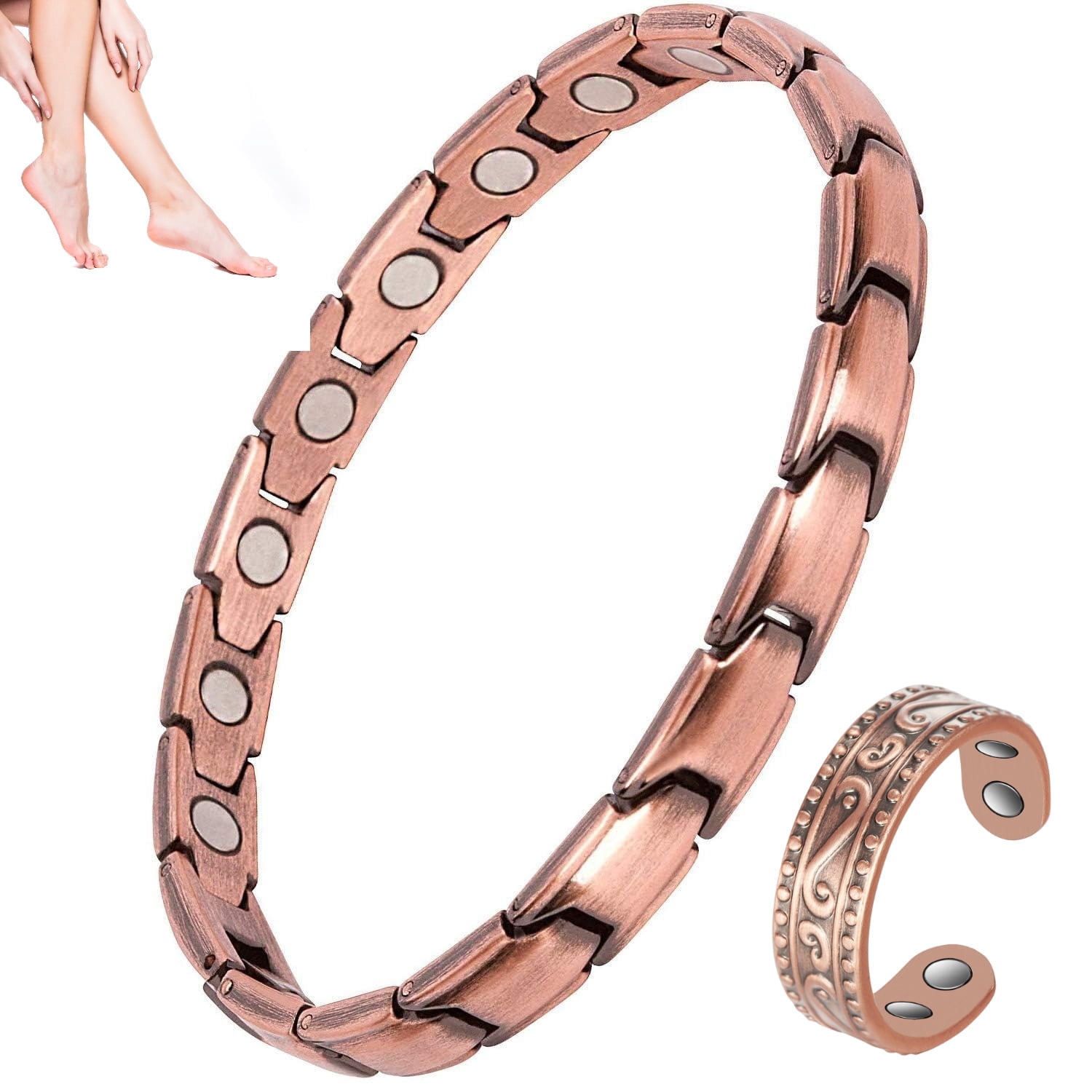 Wollet Cross Copper Magnetic Anklets for Women, Jewelry Gift for Mom&Wife, 10 inches, Christian Gifts