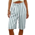 thumbnail image 2 of Striped Shorts Women High Waisted Knee Length Bermuda Shorts Summer Beach Vacation Casual Loose Fit Shorts with Pockets Green, 2 of 9