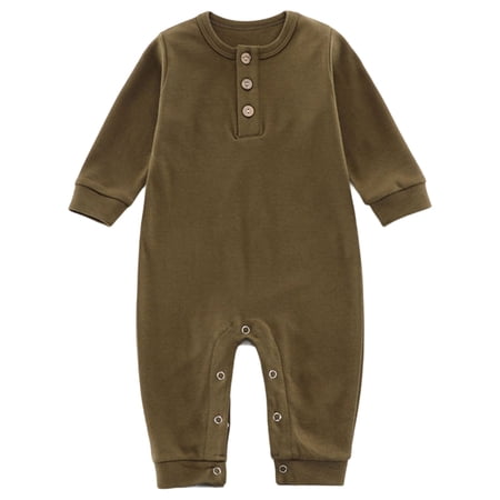 VNKIDY Boys Bodysuits Baby Newborn Solid Color Romper Long Sleeve Crewneck Bodysuit With Button Details For Infant s Daily Wear Casual Styling Adorable Onesie