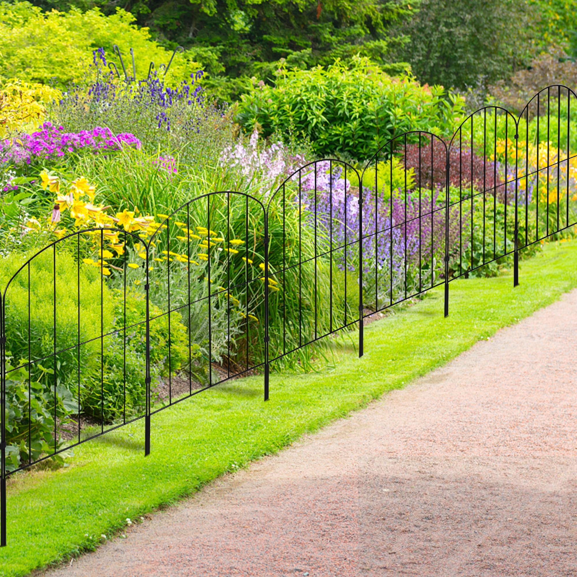 Decorative Garden Fence 10 Panels, Metal Wire Border Animal Barrier For Patio Landscape Patio Outdoor Decoration, Arch