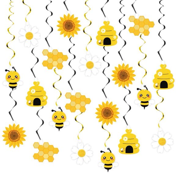 20PCS Bumble Bee Hanging Swirl Decorations,Honey Bee Themed Party Supplies