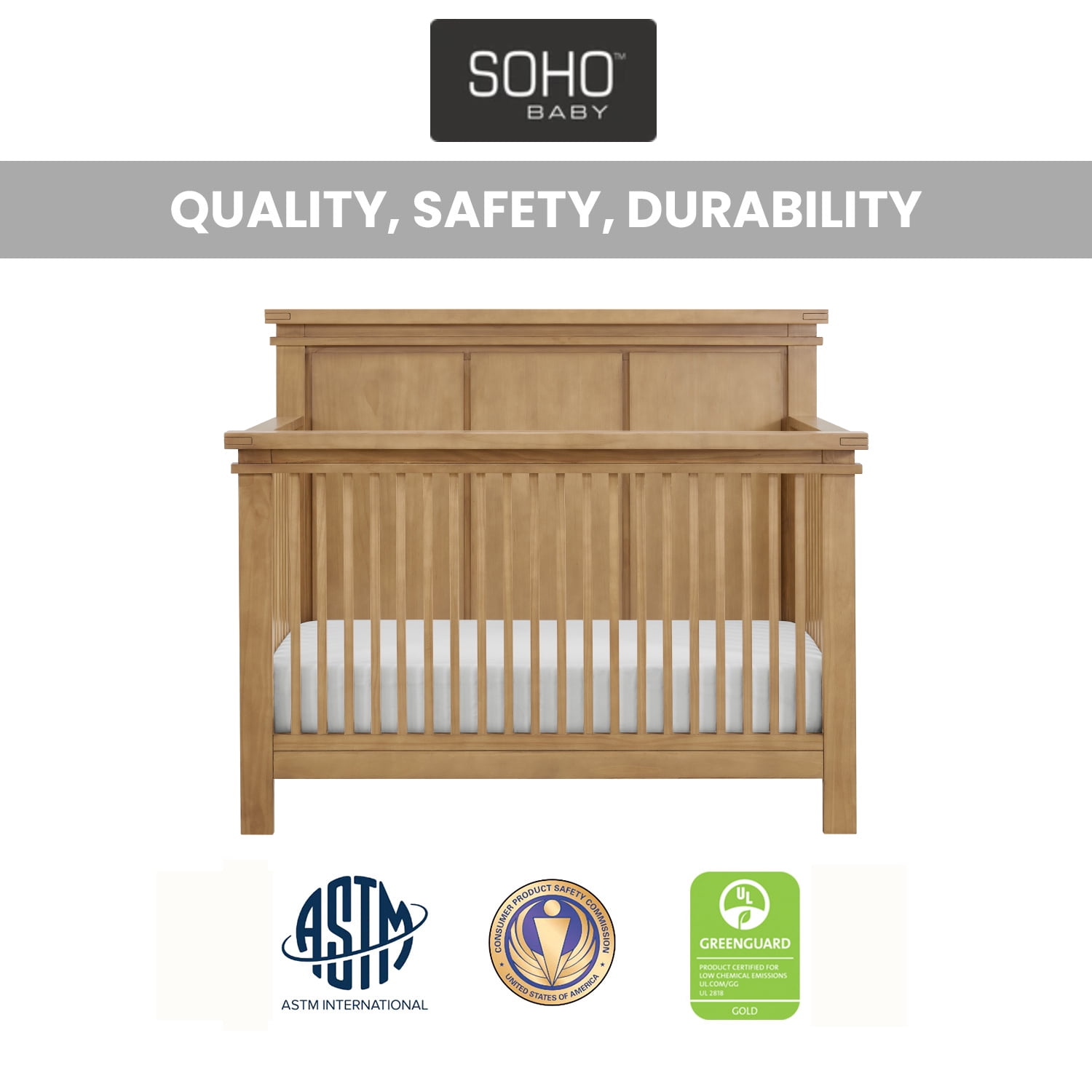 Soho Baby Mystic 4in1 Convertible Crib Honey Wood