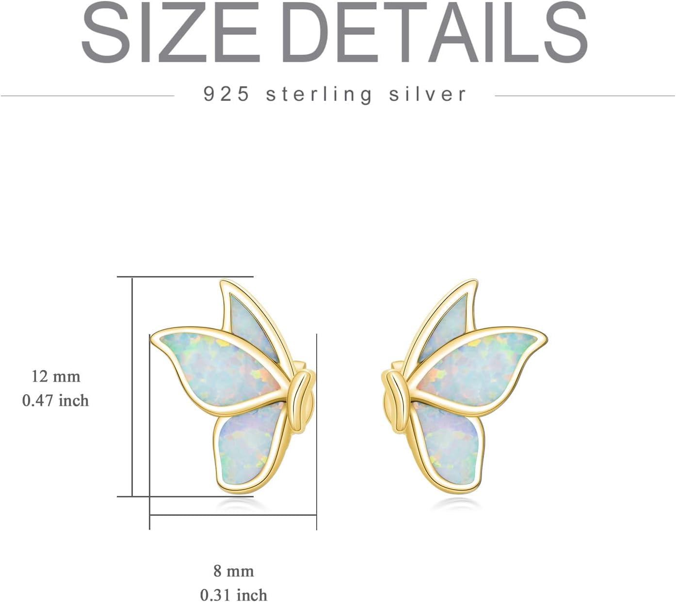 Dorunmo 925 Sterling Silver Butterfly Wings Earrings Opal Stud Earrings Butterfly Jewelry Gifts for Women (Gold Plated)