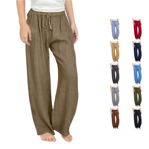 Girls Casual Pants Lightweight Summer Loose Fit Elastic Waist Plus Size Solid Long Trousers Simply Joys by Baby Girl 13-14 Years