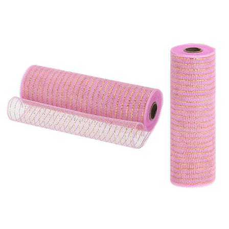 Uxcell 2 Pcs 10" x 30Feet PP Decorative Mesh Ribbon, Pink with Gold Foil